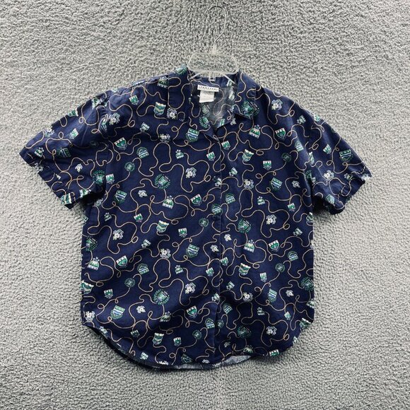 Jantzen Womens Hawaiian Top Large Blue 100% Cotton Crest‎ Flag Shirt Vintage 80s - Picture 1 of 9
